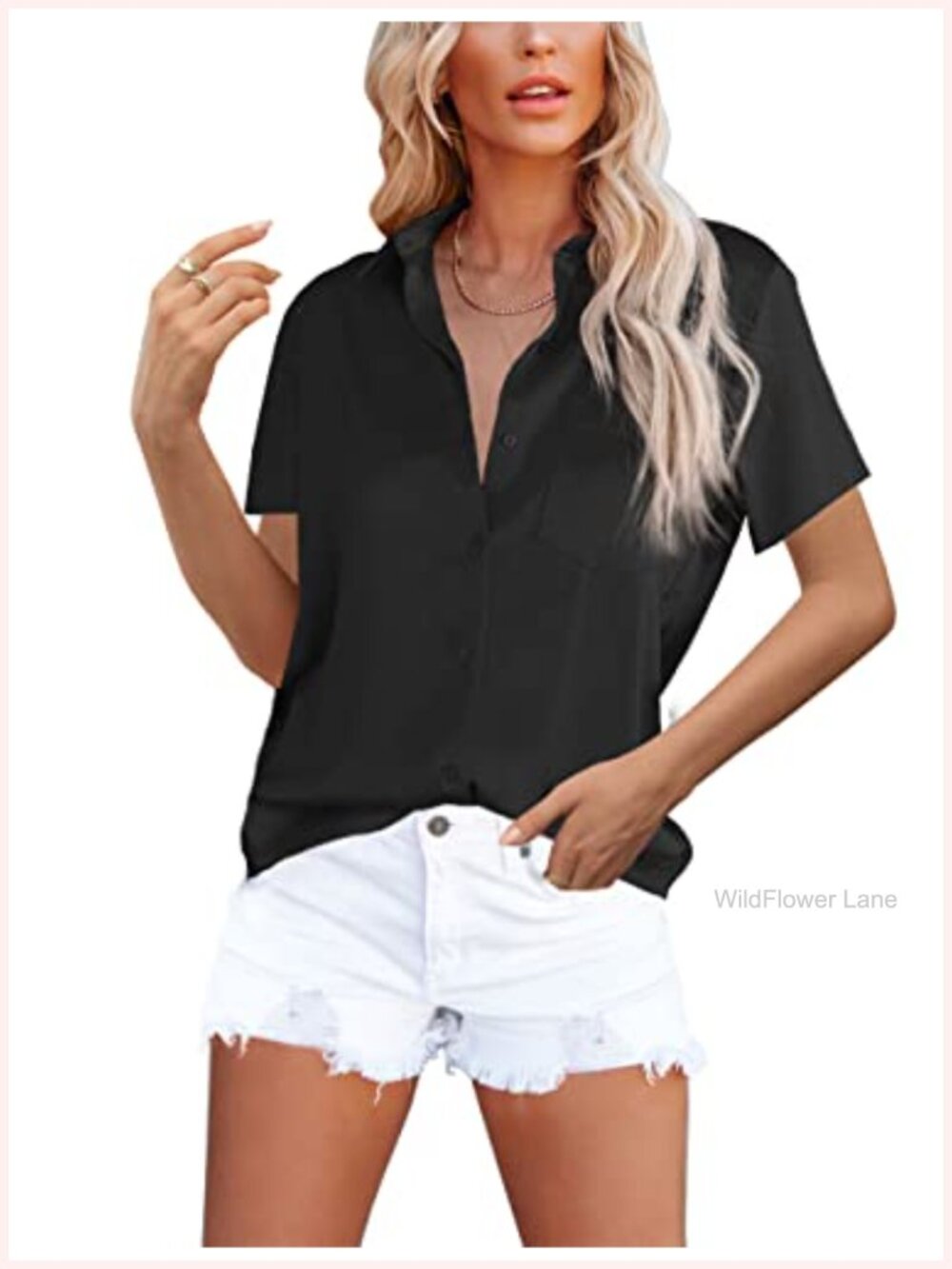 Satin V-Neck Button Down Long Sleeve Blouse with Pocket